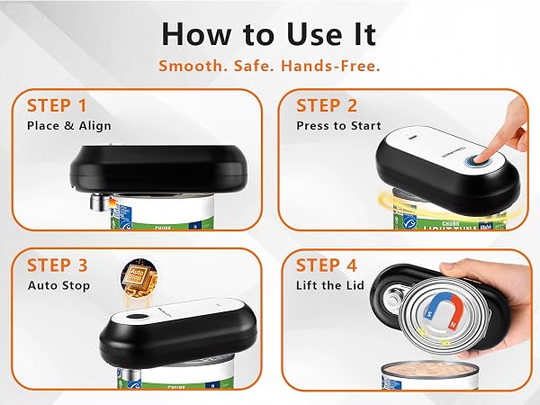 With simple step-by-step operation, making it easy to open cans with just a few simple steps.