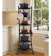KES 264 Lbs Capacity Freestanding Pot Rack, 6-Tier Cast Iron Cookware Stand with 6 Hooks, Pots an...