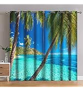 Jekeno Ocean Palm Tree Blackout Curtains Tropical Beach Theme Clear Sea Island View Seaside Scene...