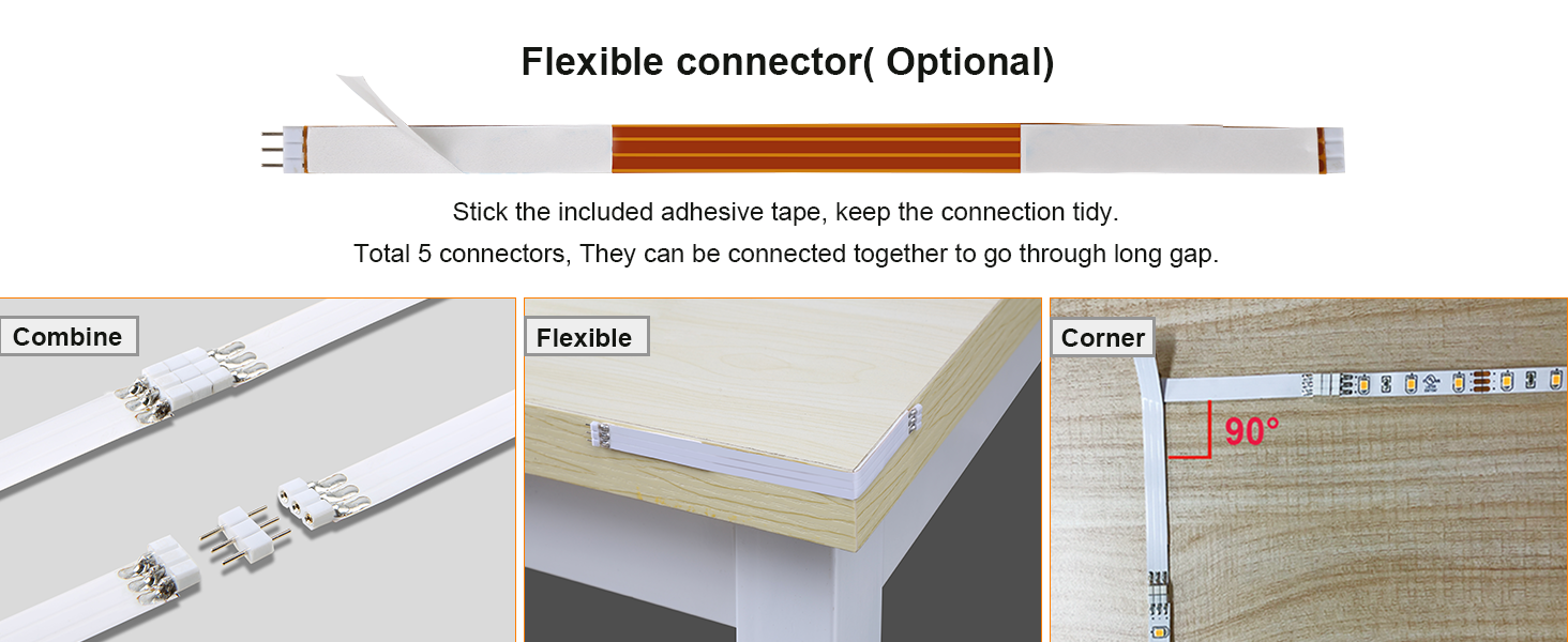 Flexible LED strip connector with multiple connection
