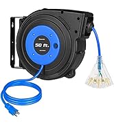DEWENWILS Retractable Extension Cord Reel, 50 FT Heavy Duty Power Cord, 14AWG/3C SJTOW, 3 Grounde...