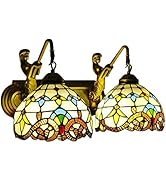 Synaiolma Tiffany Wall Sconce Lamp-Dual E27 Head, Glass Mirror Front Light Fixture W/Glass Lampsh...