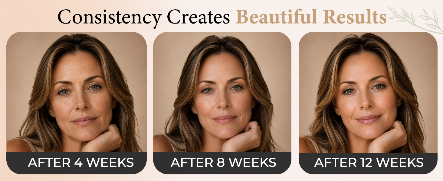 A Womens Progression Over Time Using KET WUBZ Lymphatic Contour Face Brush