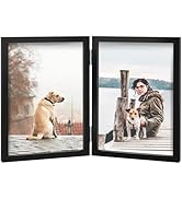 4x6 Double Picture Frame Wooden Hinged Photo Frame Definition Glass Stand Vertically on Desktop o...