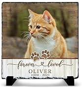 SOL VIBES Custom Memorial Stones for Cats - Personalized Cat Memorial Picture Frame - Square Whit...
