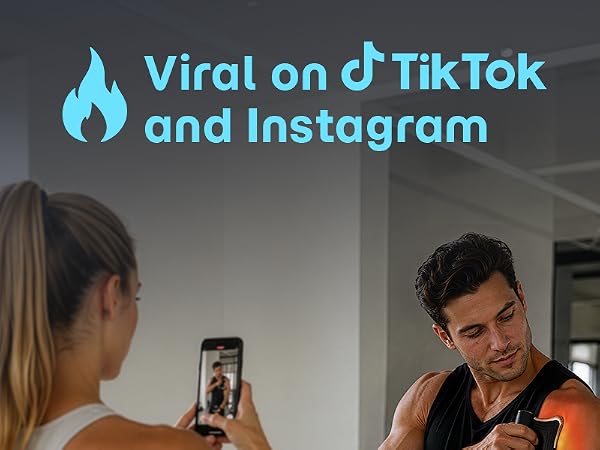 Content creators demonstrating a heated muscle scraping tool in the gym