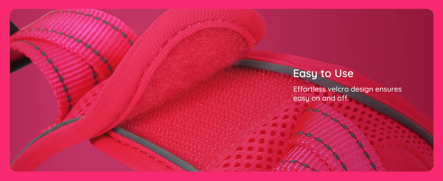 Close-up of a bright pink athletic shoe upper, showcasing mesh fabric with perforations and overlapping layers. Text 'Easy to Use' visible in corner.