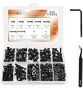 Nivithi 420Pcs M4 Countersunk Hex Socket Screws Kit-Grade 10.9 Carbon Steel Metric Black Screws &amp;...