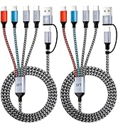 4 in 2 Multi Charging Cable, USB A/C Cable with Dual Type-C/Lightning/Micro USB, Travel Charger f...
