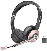 Wireless Headset with Mic for Work, Bluetooth Headphones with Microphone Noise Canceling &amp; USB Do...