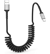 Car Carplay Cable 3ft Coiled USB A to USB C Cable for Android Auto CarPlay, USB C Car Cable Fast ...