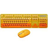 Wireless Keyboard Mouse Combo, Full Size Retro Typewriter Keyboard with Colorful Round Keycap, Po...