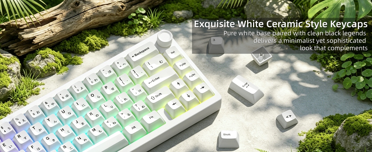 White Keycaps Ceramic Style PC Glossy Jelly Keycap for Mechanical Keyboard