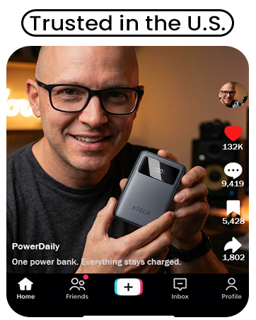 Text reads 'Trusted in the U.S.' Mobile interface showing video thumbnails and social media metrics including view counts of 1.9K, 5.42K, and 1.9K.