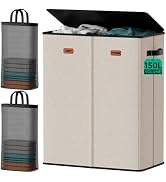 MECINFUL 150L 2-Section Laundry Hamper with Lid – Removable Bag, Double Compartment Clothes Hampe...