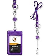 Teskyer Badge Holder with Retractable Lanyard, Leather ID Holder with Front Window and Back Card ...