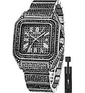 Gosasa Fashion Hip Hop Men's Crystal Watch Bling Bling Watch Rectangle Case Stainless Steel Quart...