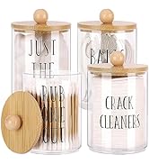 Tbestmax 4 Pack Qtip Holder with Bamboo Lids, 10 oz Bathroom Organizer Accessories Storage Contai...
