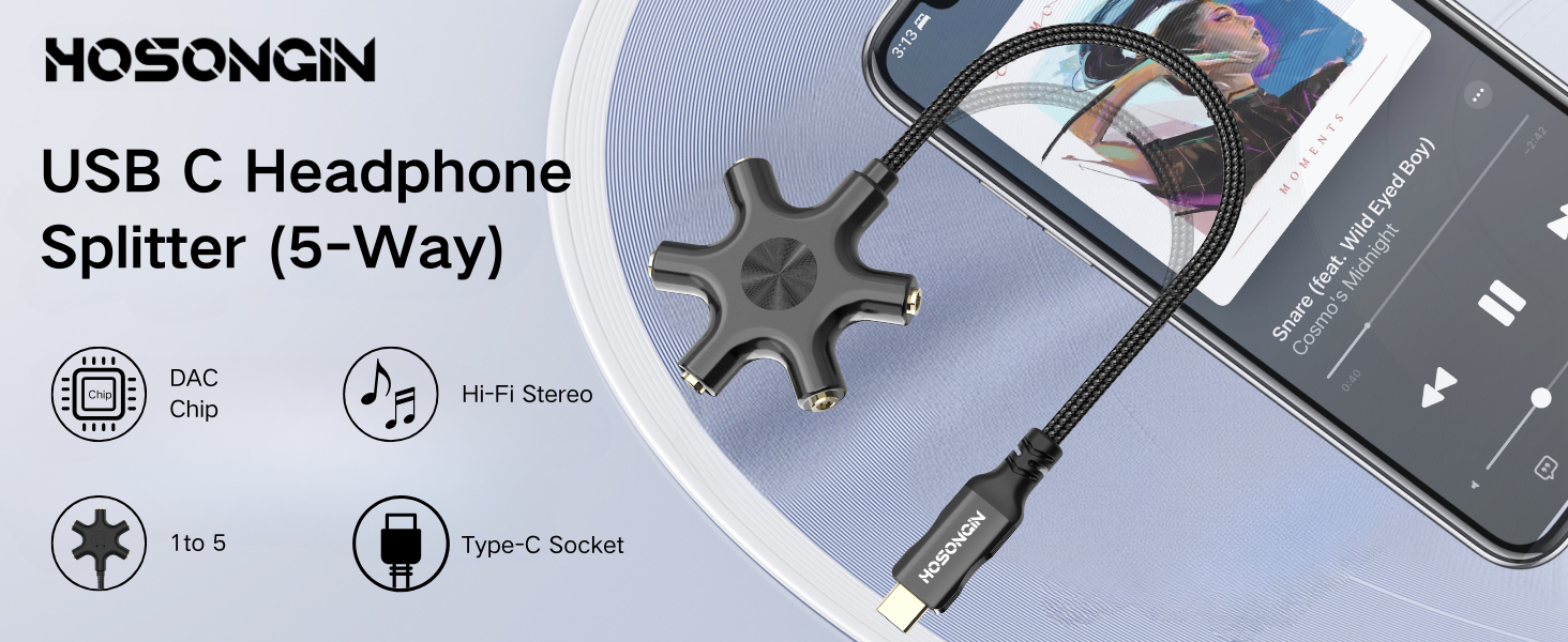 USB C Headphone Splitter (5-Way)
