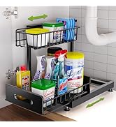 Mlinavn Under Sink Organizer,Pull Out Cabinet Organizer 2 Tier Slide Out Sink Shelf Cabinet Organ...