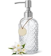 Gem-Patterned Glass Soap Dispenser with Rust Proof Stainless Steel Pump-13 oz Liquid Hand Soap Di...