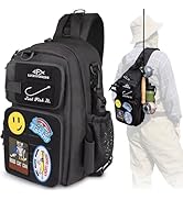 LUCKYFISHING Fishing Backpack Fishing Sling Bag Fly Bag Lightweight with 6PCS Embroidery Patches ...