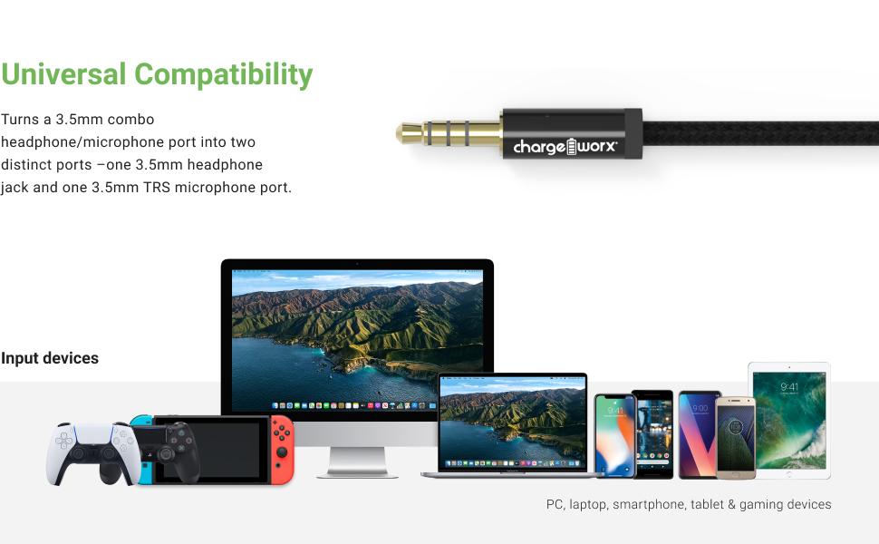 3.5mm Mic and Headphone Jack Splitter for Gaming PC PS5, PS4, Xbox Series X, One S