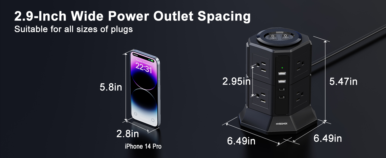 2.9-Inch Wide Power Outlet Spacing