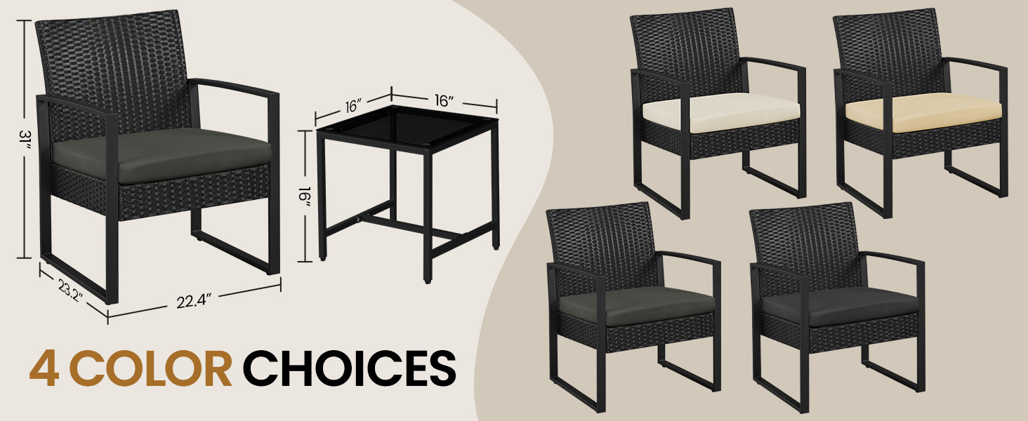 3-Piece Patio Set Rattan Chairs &amp; Table