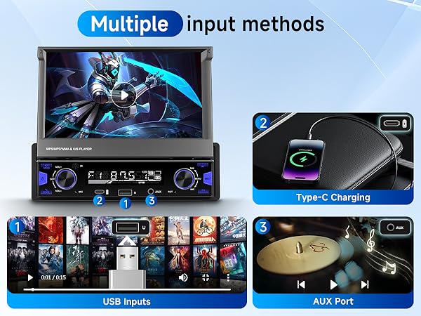 Single Din Car Stereo Screen Flip Out Wireless CarPlay Android Auto