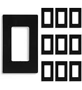 Black Screwless Wall Plate Cover 10 Pack - 1-Gang Light Switch Cover Plate & Outlet Covers Wall P...