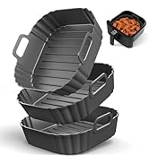 PINTAUR Square Silicone Air Fryer Liners 3 Pack - 8.3 Inch Reusable Air Fryer Pot for 4 to 5.5QT ...