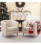Accent Barrel Chairs Set of 2, Modern Comfy Living Room Chairs with Armrest Small Reading Chair w...