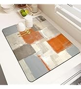 MCALK Orange Dish Drying Mat for Kitchen Counter, Beige Dish Drying Pad with Anti-Slip Rubber Bas...