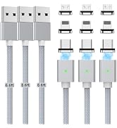 Magnetic Charging Cable 3A Fast Charging(3 Pack,6.6/6.6/6.6ft) 3 in 1 Magnetic Phone Charger with...