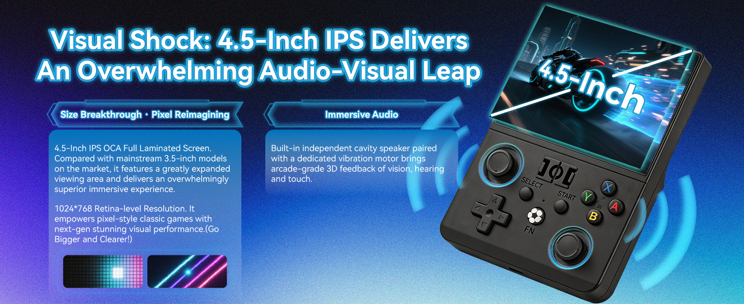 R36Max 2 handheld gaming device supporting 64-bit classic emulators with clear screen