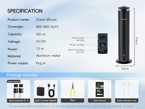 Specification of black remote aroma diffuser