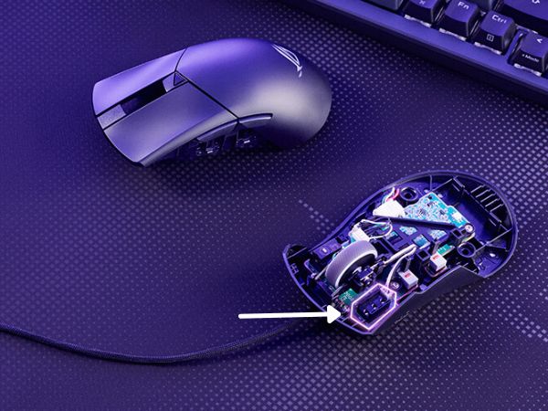 zoomed in and labeled image of ROG gladius III push fit switch socket