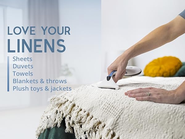 love your linens, fabric shaver, gleener, lint brush, fabric care, battery-free, sustainable