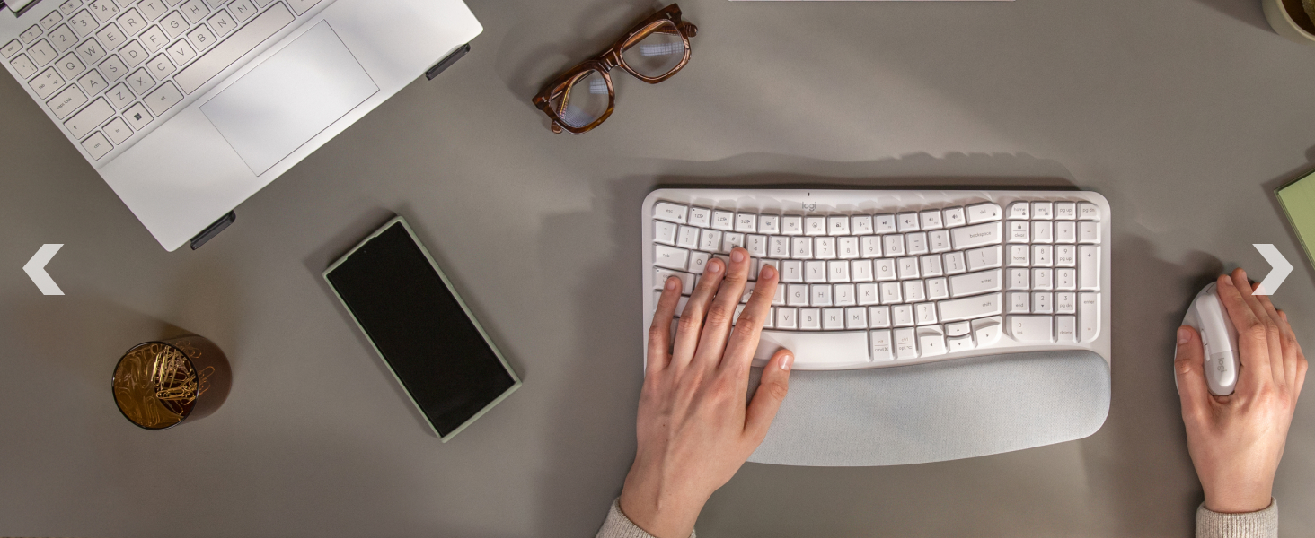 Wave Keys wireless ergonomic keyboard with a cushioned palm rest