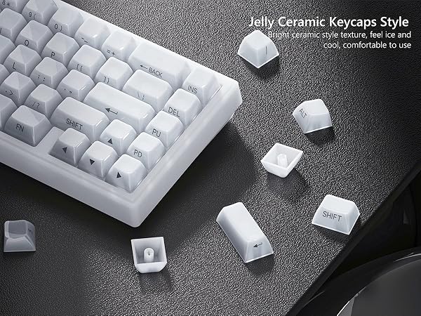 Keyboard Keycaps Jelly - Ceramic Keycaps 75%, Clear White Key Cap, Transparent Side Printed