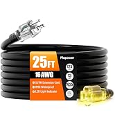 25 FT Outdoor Extension Cord Waterproof, 16/3 Gauge Heavy Duty 3 Prong Power Cord with Lighted In...