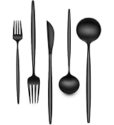 60-Piece Black Silverware Set, Flatware Set for 12, Food-Grade Stainless Steel Tableware Cutlery ...