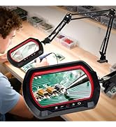 HITTI 12X Square Magnifying Glass with Light and Clamp, Ultra Long LED Desk Lamp with 5 Colors &amp; ...