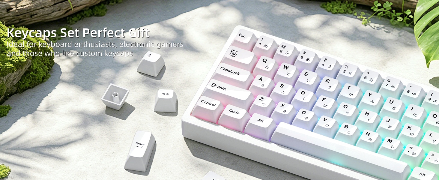 White Keycaps Ceramic Style PC Glossy Jelly Keycap for Mechanical Keyboard