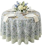 ATOSII Clover Blue 100% Cotton Round Boho Fall Tablecloth, Handblock Floral Table Cloth Linen for...