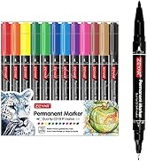 ZEYAR Twin Tip Permanent Markers, CD/DVD Markers, 12 Color, Ultra Fine Point and Fine Point for S...