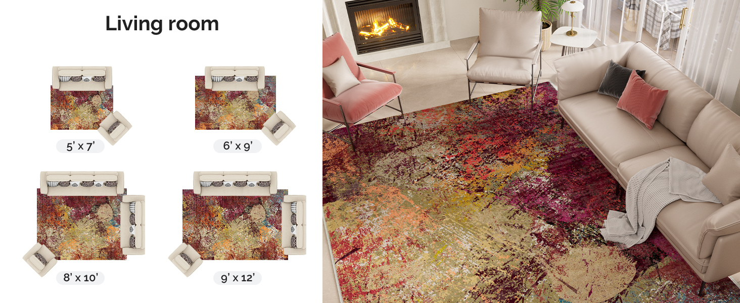 Arbosofe Modern Abstract Rug for Living Room Red &amp;amp; Orange