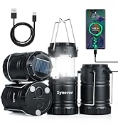 Xynover 4-Pack Solar Camping Lanterns,Rechargeable LED with USB/Solar/AA Battery,Magnetic Base,Ha...