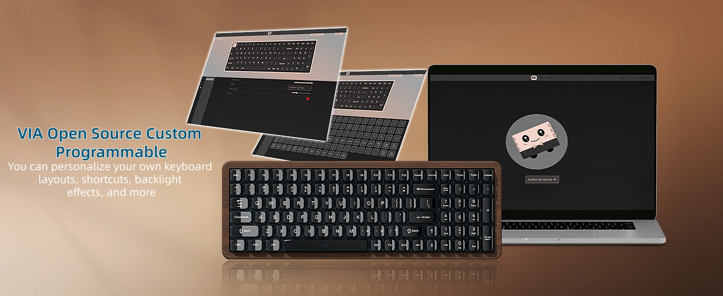 98% Wireless Mechanical Keyboard with Number Pad Natural Walnut Wood Gaming Keyboard